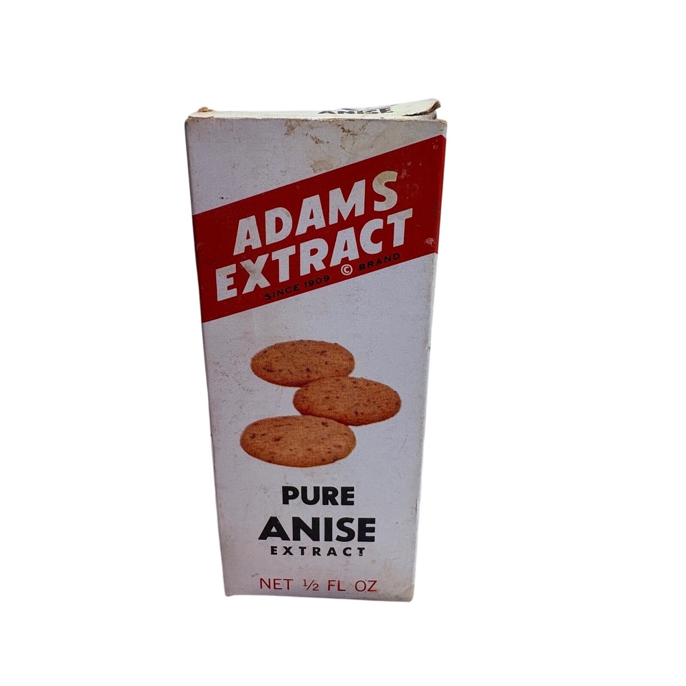 Vintage Adams Extract Pure Anise Bottle with Original Box and Recipe‎ Insert